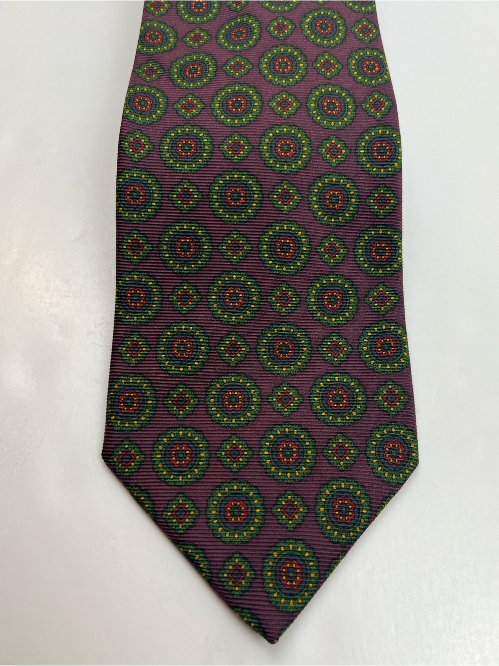 Brooks Brothers Makers Men's‎ Purple Green Geometric Medallion Neck Tie Preppy